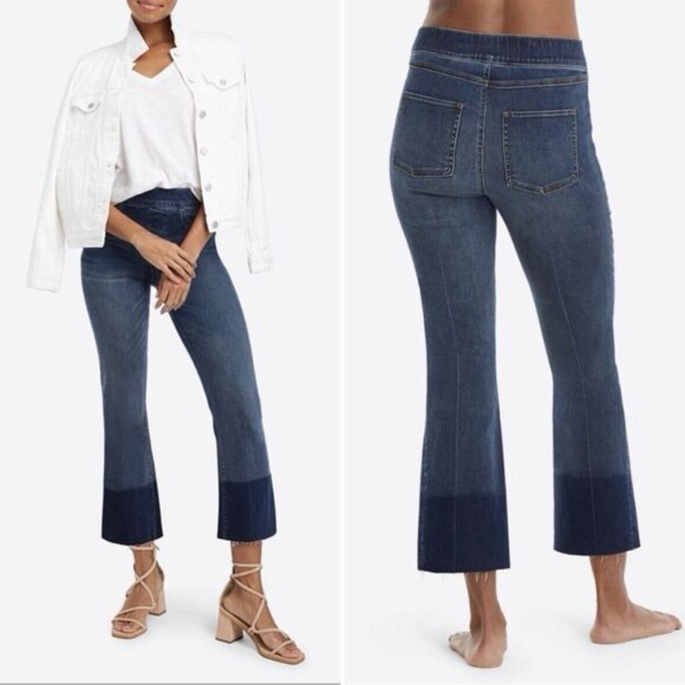 NWOT Spanx M Cropped Kick Flare Denim Jeans with Raw Hem